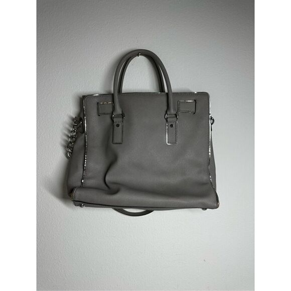 MICHAEL KORS HAMILTON LARGE PEARL GRAY LEATHER SILVER LOCK NS TOTE BAG SEE NOTES - Picture 5 of 15